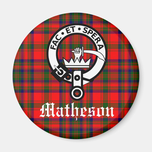 Clan Matheson Wappen Abzeichen und Tartan Magnet (Vorne)