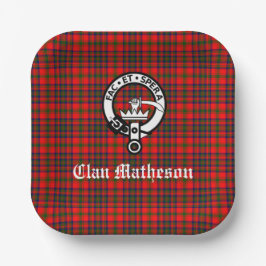Clan Matheson Wappen Abzeichen und Tartan Pappteller