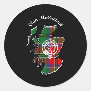 Clan Mcculloch Nachname Name Scottish Tan Map Runder Aufkleber