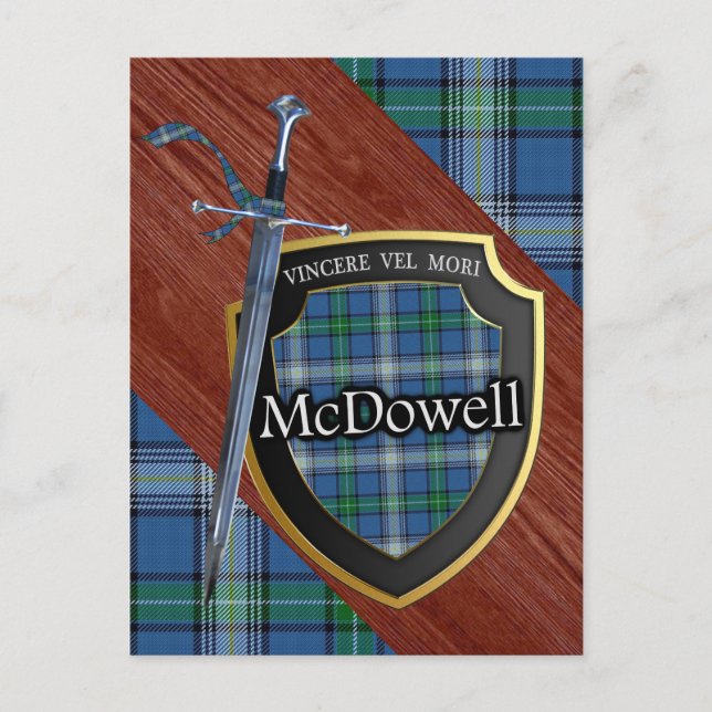 Clan McDowell Tartan Sword & Shield Postkarte (Vorderseite)