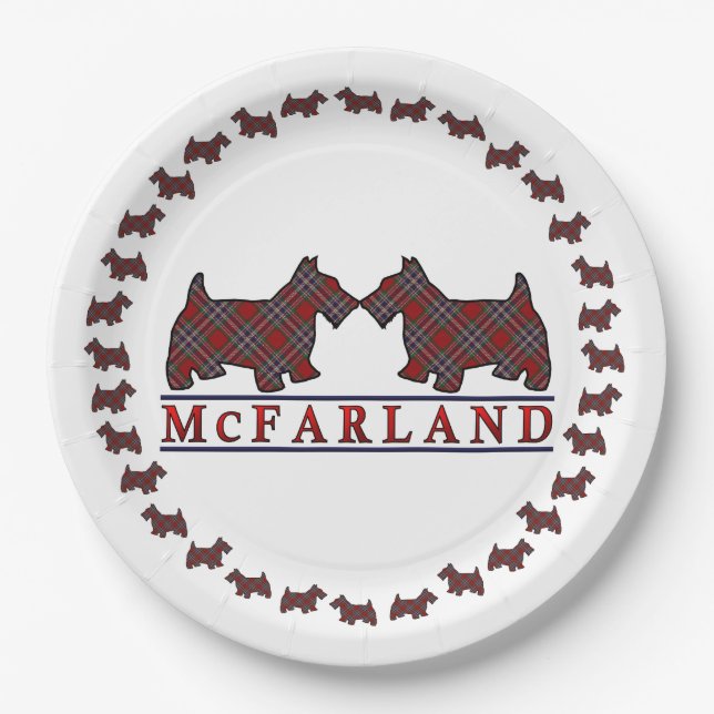 Clan McFarland MacFarlane Tartanscottie-Hunde Pappteller (Vorderseite)