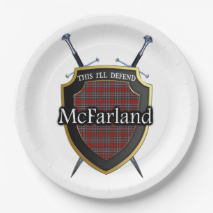 Clan McFarland Tartan-Schild u. Schwerter Pappteller