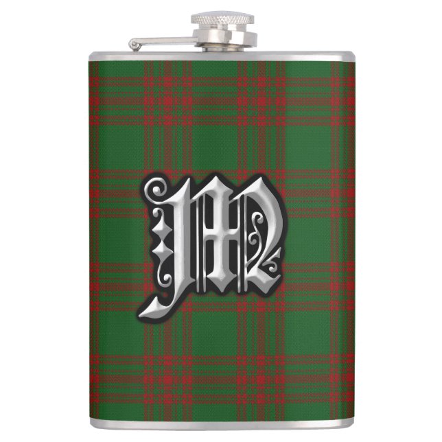 Clan Menzies Green Red Tartan Old Scotland Flasche Flachmann (Vorderseite)