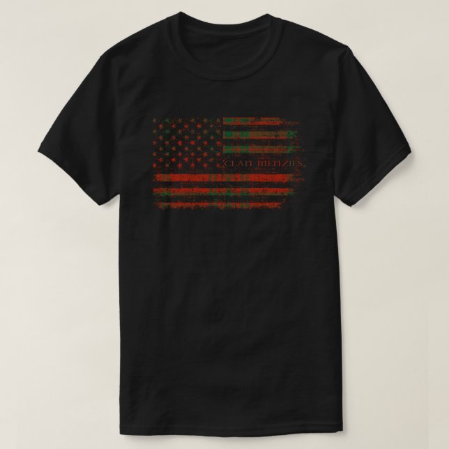 Clan Menzies Scottish tartan, USA Flaggenkilometer T-Shirt (Design vorne)