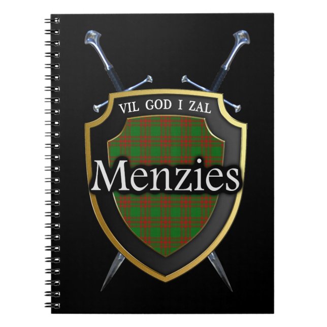 Clan Menzies Tartan-Schild u. Schwerter Notizblock (Vorderseite)