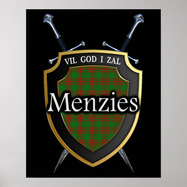 Clan Menzies Tartan Scottish Shield & Schwerter Poster (Vorne)