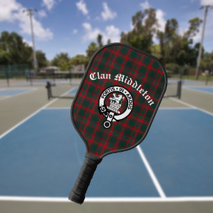 Clan Middleton Crest Badge and Tartan Pickleball Schläger