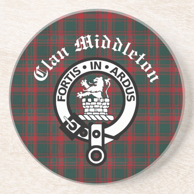 Clan Middleton Wappen Abzeichen und Tartan Getränkeuntersetzer (Vorne)