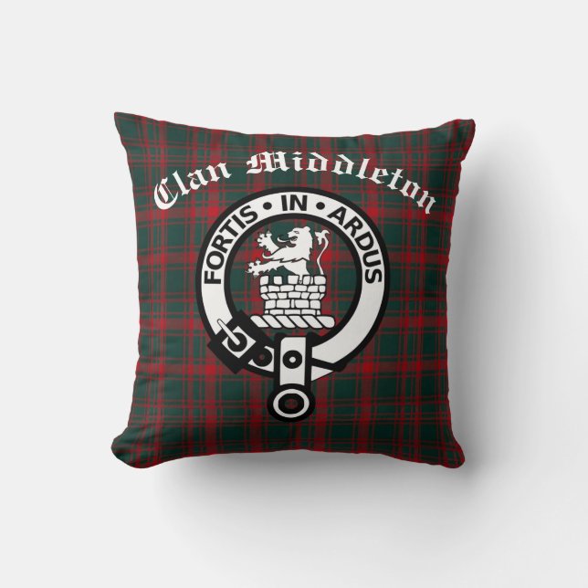 Clan Middleton Wappen Abzeichen und Tartan Kissen (Vorderseite)