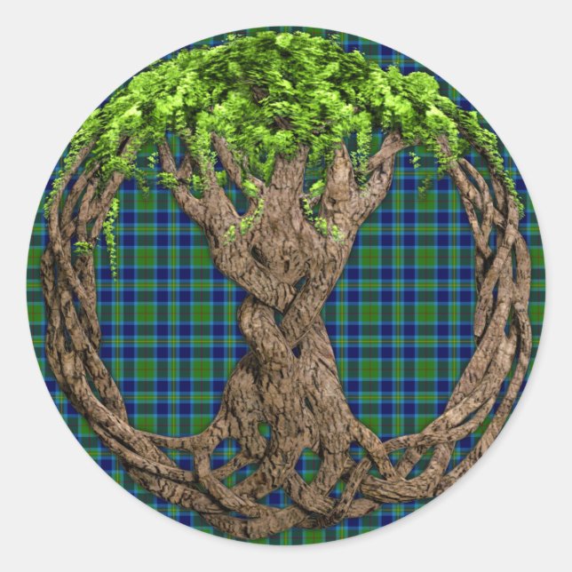 Clan Miller Tartan und keltischer Baum des Lebens Runder Aufkleber (Vorderseite)