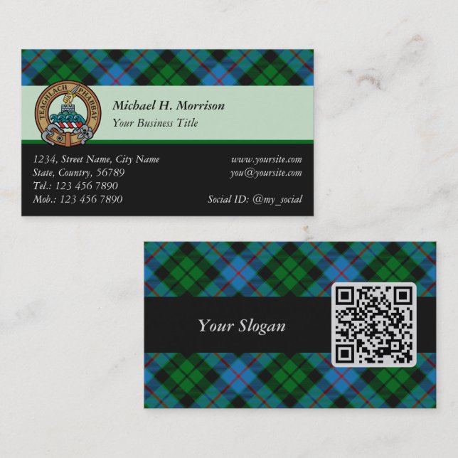 Clan Morrison Junting Tartan Business Card Visitenkarte (Vorne/Hinten)