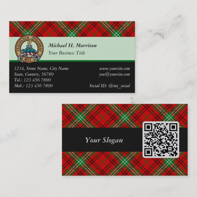 Clan Morrison Red Tartan Business Card Visitenkarte (Vorne/Hinten)
