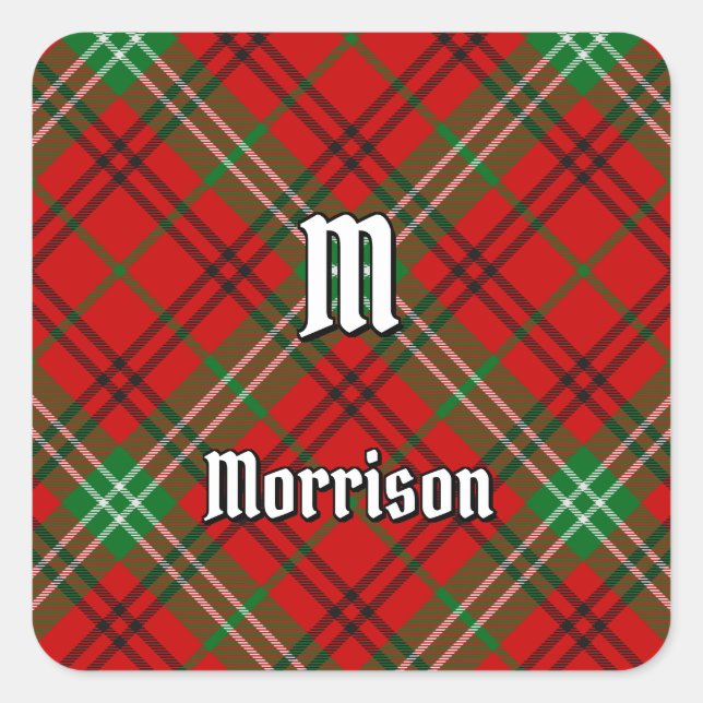 Clan Morrison Red Tartan Square Sticker (Vorderseite)