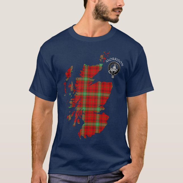 Clan Morrison Tartan Karte & Wappen T - Shirt (Vorderseite)