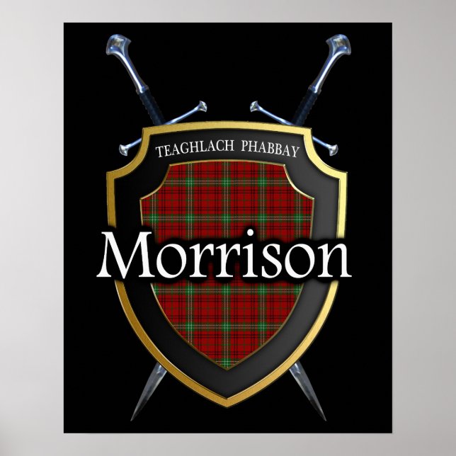Clan Morrison Tartan Scottish Shield & Schwerter Poster (Vorne)
