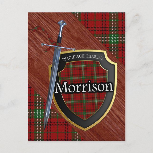 Clan Morrison Tartan Sword & Shield Postkarte (Vorderseite)
