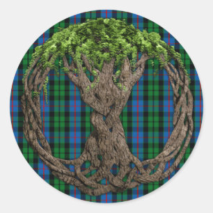 Clan Morrison Tartan und keltischer Baum des Leben Runder Aufkleber