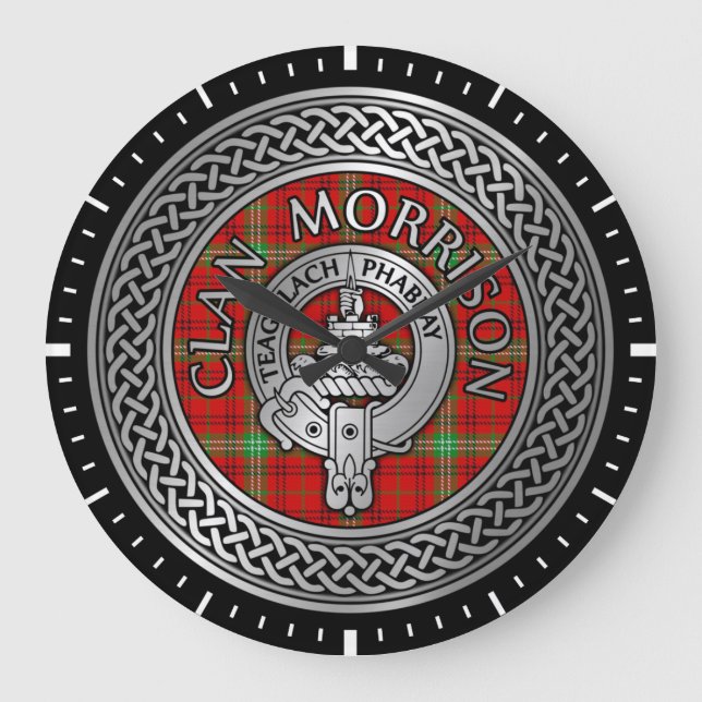 Clan Morrison Wappen & Tartan Knot Large Clock Große Wanduhr (Vorderseite)