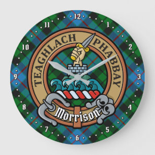 Clan Morrison Wappen über die Jagd auf Tartan Große Wanduhr