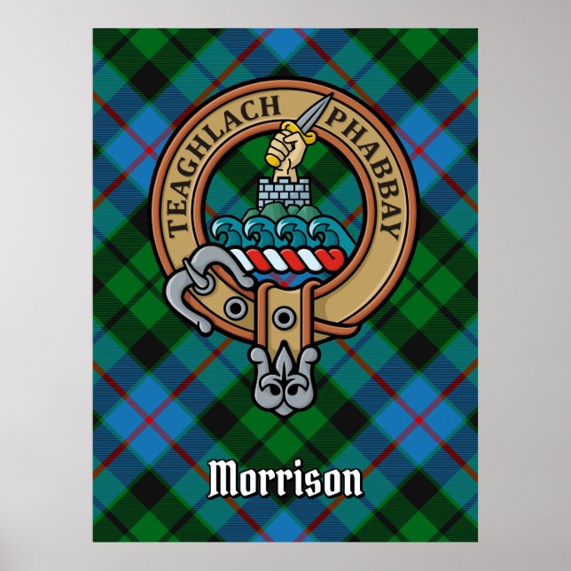 Clan Morrison Wappen über die Jagd auf Tartan Poster (Vorne)