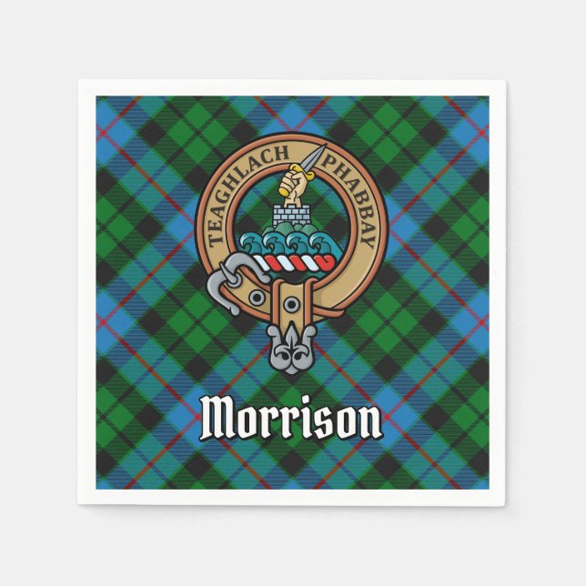 Clan Morrison Wappen über die Jagd auf Tartan Serviette (Vorderseite)