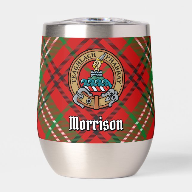 Clan Morrison Wappen über Red Tartan (Vorderseite)