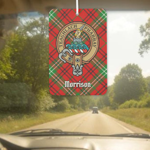 Clan Morrison Wappen über Red Tartan Air Freshener Autolufterfrischer