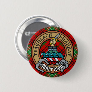 Clan Morrison Wappen über Red Tartan Button