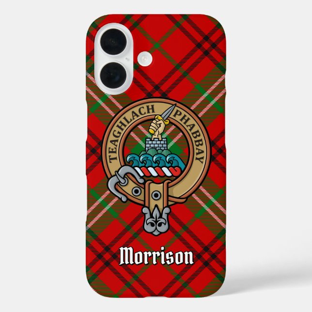 Clan Morrison Wappen über Red Tartan iPhone Case (Rückseite)