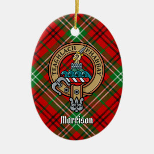 Clan Morrison Wappen über Red Tartan Keramik Ornament