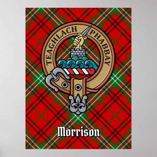 Clan Morrison Wappen über Red Tartan Poster (Vorne)