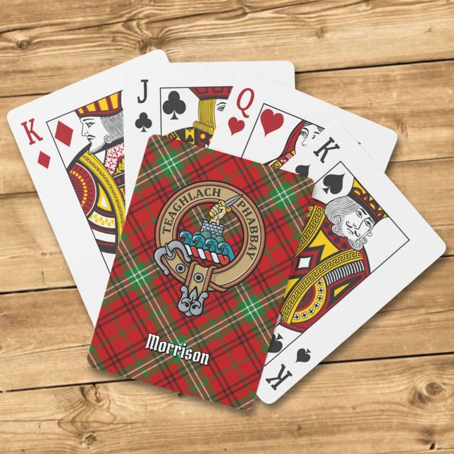 Clan Morrison Wappen über Red Tartan Spielkarten (Von Creator hochgeladen)