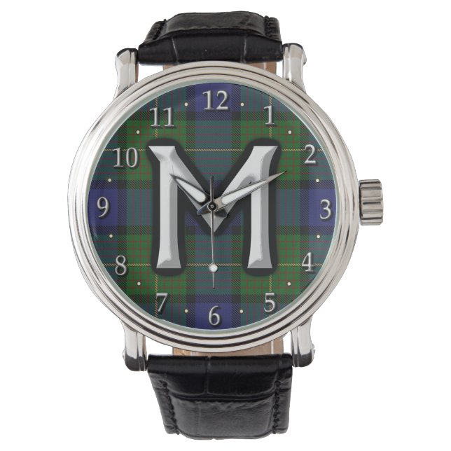 Clan Muir Letter M Monogram Tartan Armbanduhr (Vorderseite)