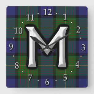 Clan Muir Letter M Monogram Tartan Quadratische Wanduhr