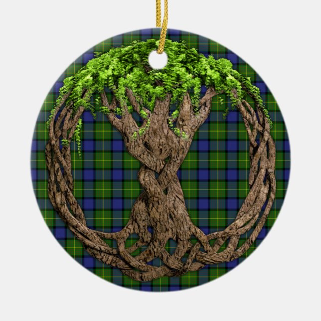 Clan Muir Tartan und keltischer Baum des Lebens Keramikornament (Vorne)