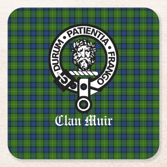 Clan Muir Wappen Abzeichen und Tartan Rechteckiger Pappuntersetzer (Vorderseite)