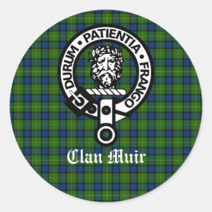 Clan Muir Wappen Abzeichen und Tartan Runder Aufkleber