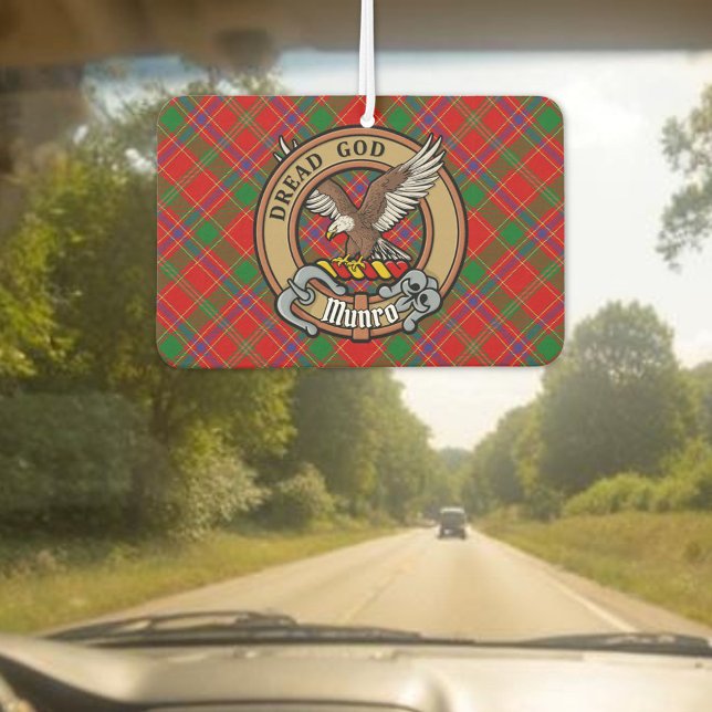 Clan Munro Crest over Tartan Autolufterfrischer (Von Creator hochgeladen)