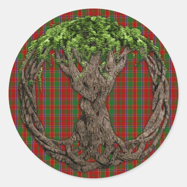 Clan Munro Tartan und keltischer Lebensbaum Runder Aufkleber (Vorderseite)