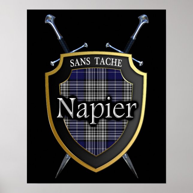 Clan Napier Tartan Scottish Shield & Schwerter Poster (Vorne)
