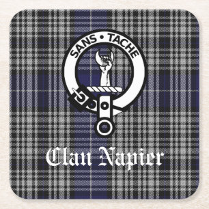 Clan Napier Wappen Abzeichen und Tartan Rechteckiger Pappuntersetzer