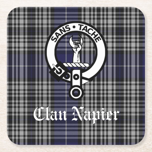 Clan Napier Wappen Abzeichen und Tartan Rechteckiger Pappuntersetzer (Vorderseite)
