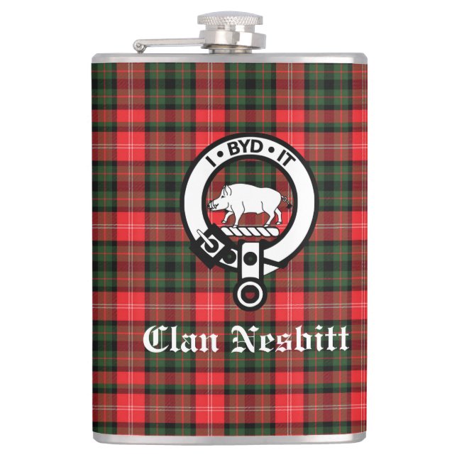 Clan Nesbitt Wappen Abzeichen & Tartan Personalisi Flachmann (Vorderseite)