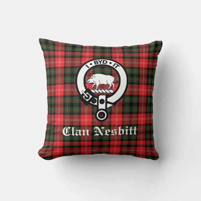 Clan Nesbitt Wappen Abzeichen & Tartan Personalisi Kissen (Vorderseite)