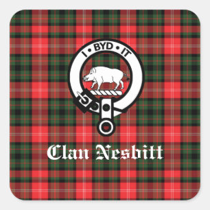 Clan Nesbitt Wappen Abzeichen & Tartan Personalisi Quadratischer Aufkleber