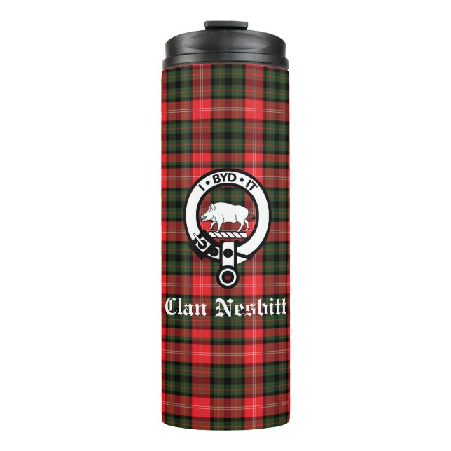 Clan Nesbitt Wappen Abzeichen & Tartan Personalisi Thermosbecher (Vorderseite)