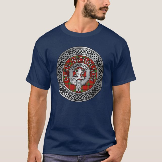 Clan Nicholson Wappen & Tartan Knot T-Shirt (Vorderseite)