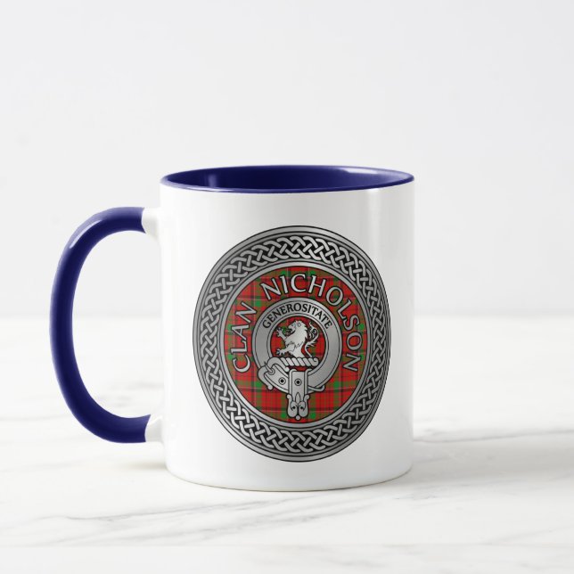 Clan Nicholson Wappen & Tartan Knot Tasse (Links)