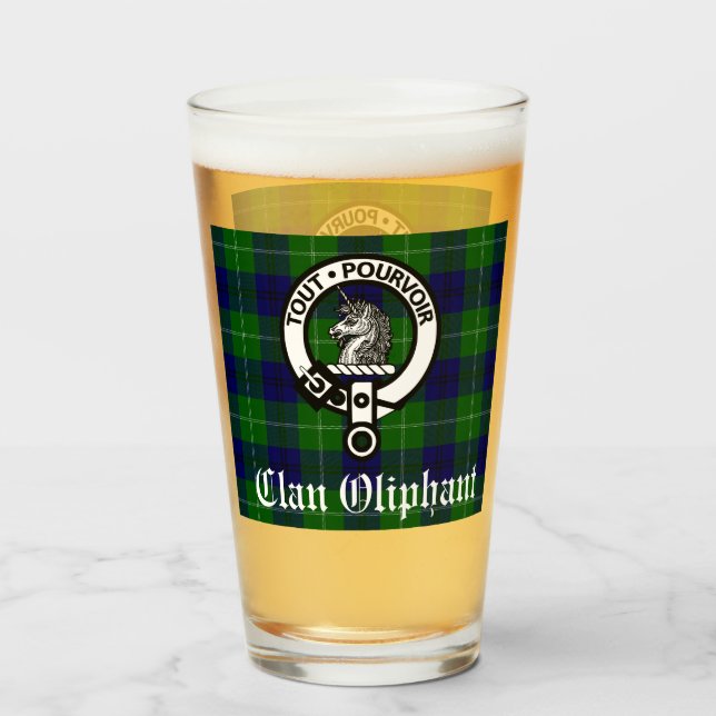 Clan Oliphant Wappen Abzeichen und Tartan Glas (Vorne (Gefüllt))