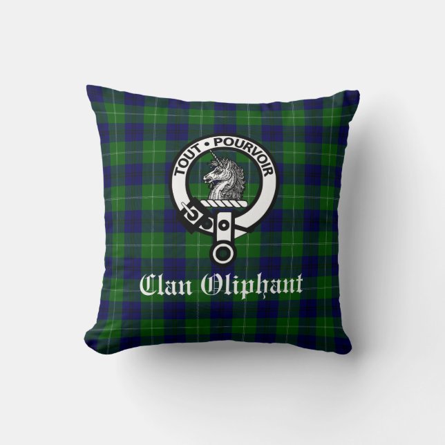 Clan Oliphant Wappen Abzeichen und Tartan Kissen (Vorderseite)